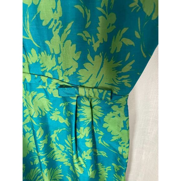 Vintage Handmade Blue & Green Floral Sheath Dress Medium Short Sleeves 1950s - Picture 4 of 8